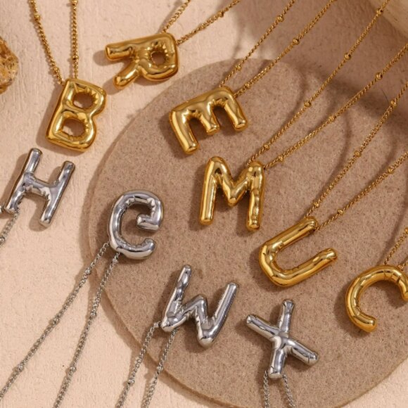 Balloon Letter Pendant Necklace Waterproof Gold Color 316L Stainless Steel - Picture 3 of 4